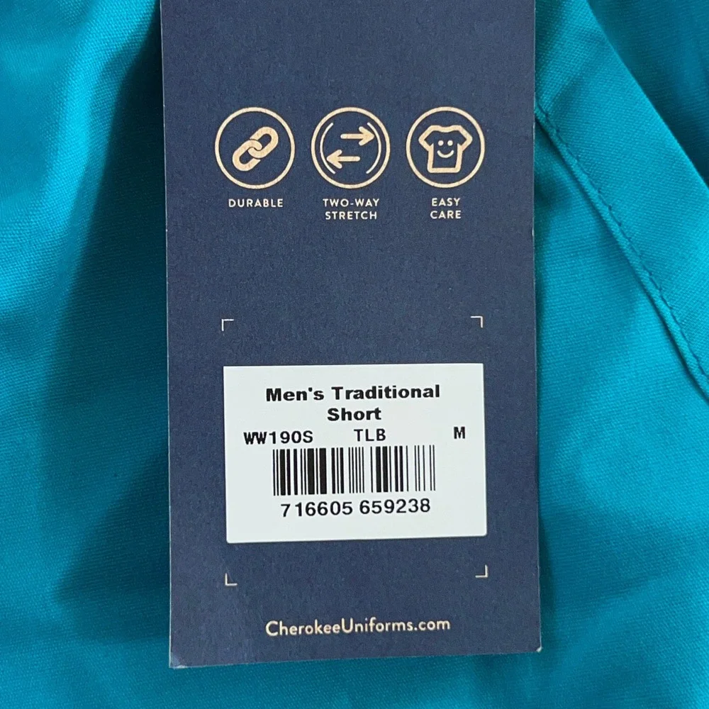 Cherokee Mens Medium Teal Blue Short Traditional Cargo Scrub Pants WW190S NWT